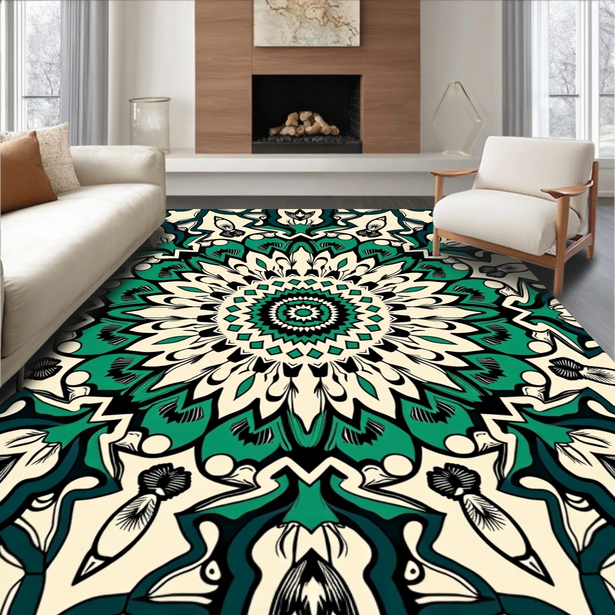 Emerald Green Mandala Pattern Rug
