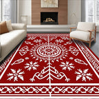Crimson White Folk Art Mandala Rug