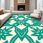 Teal And Cream Geometric Floral Pattern Rug