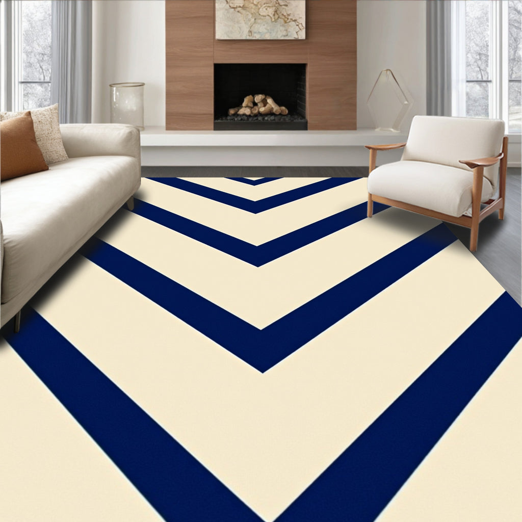 Navy Blue Chevron Pattern Rug