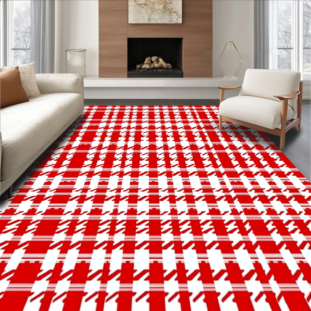 Classic Red Houndstooth Pattern Rug