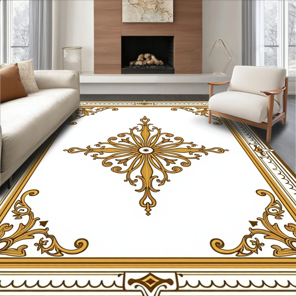 Ornate Gold Brown Floral Medallion Rug