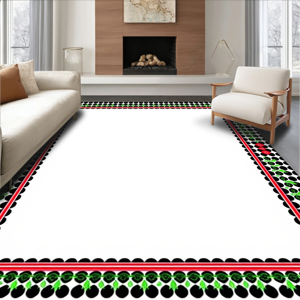 Ornate Red Black White Polka Dot Pattern Rug