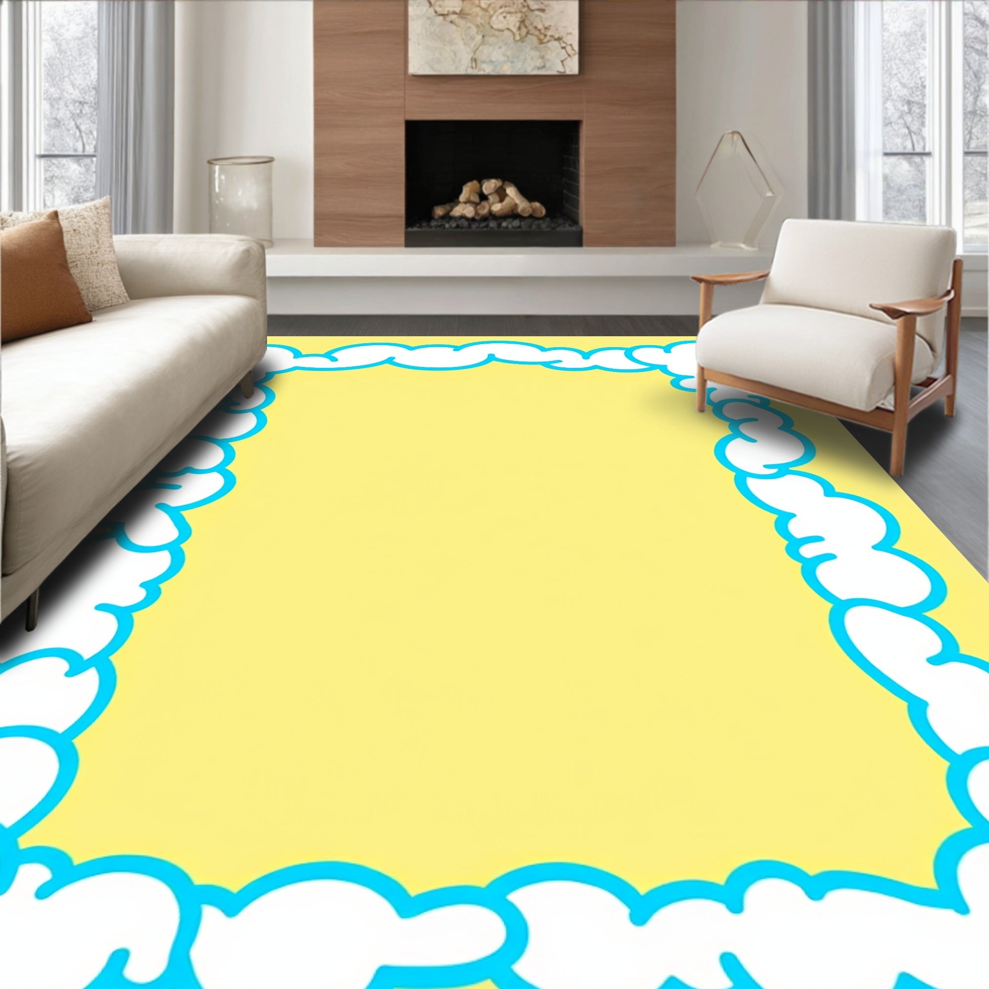 White Cloud Border Design Rug