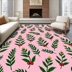 Pink Green Berry Branch Foliage Harmony Rug