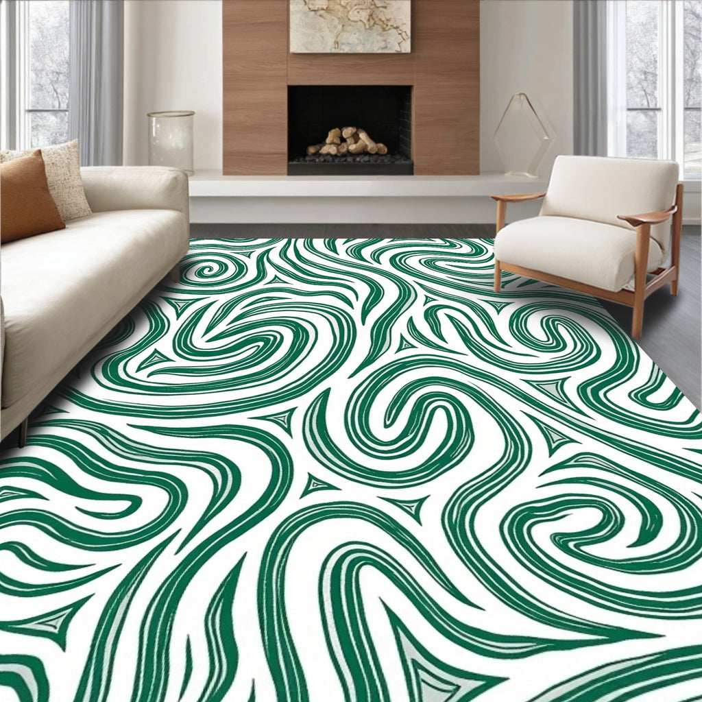 Abstract Swirling Green Pattern Design Rug