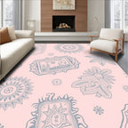 Pink Grey Ornate Mandala Scroll Artwork Rug