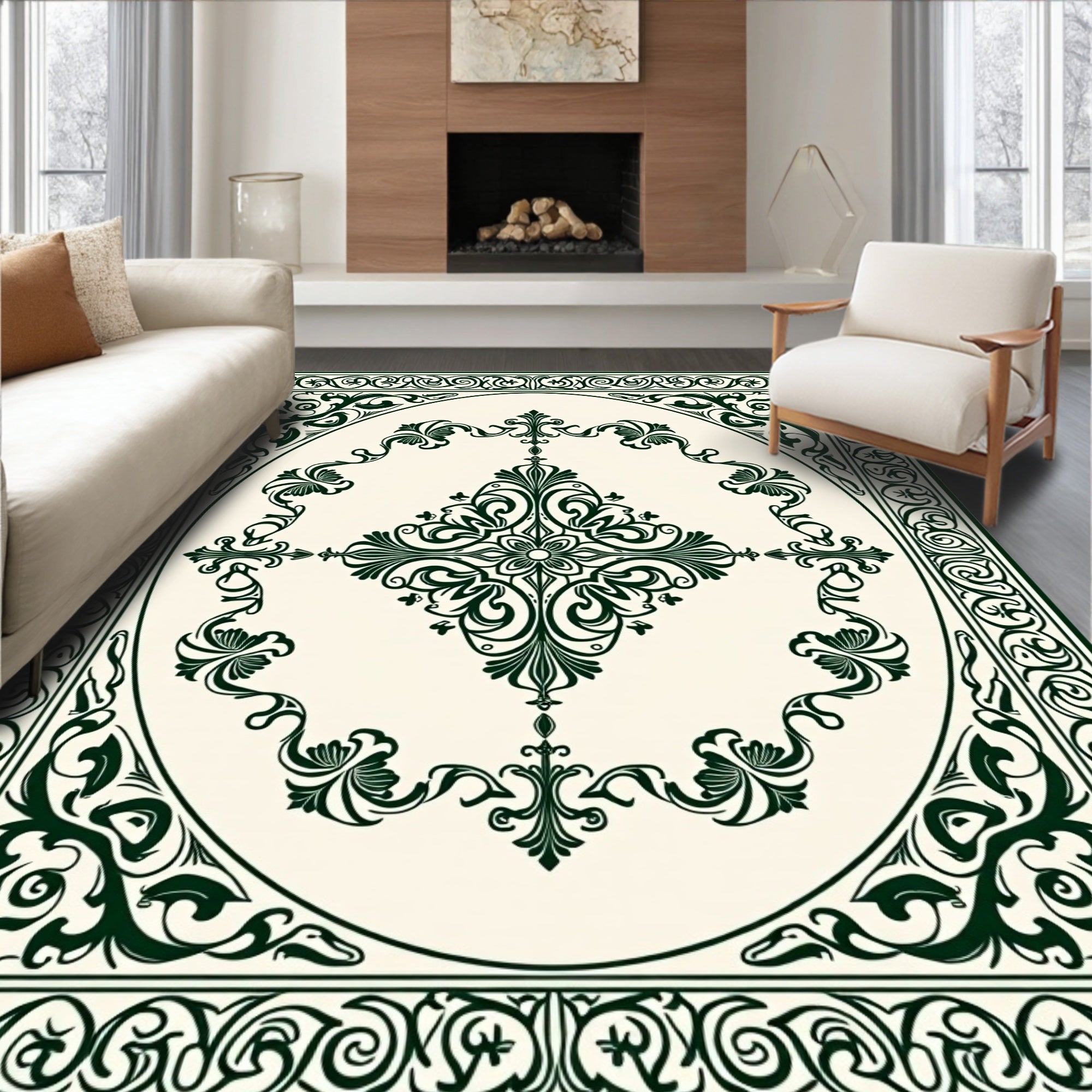 Elegant Scrollwork Floral Motif Rug