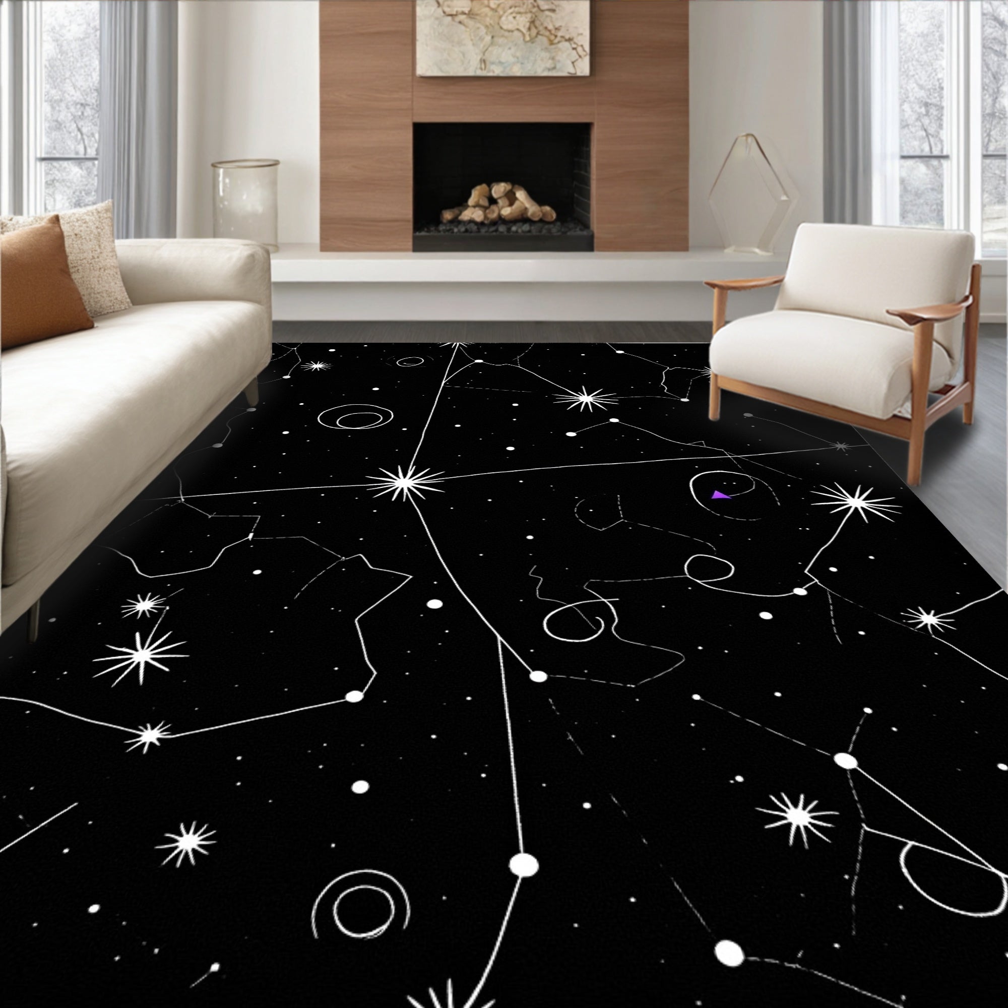 Black Cosmic Starry Night Constellations Rug