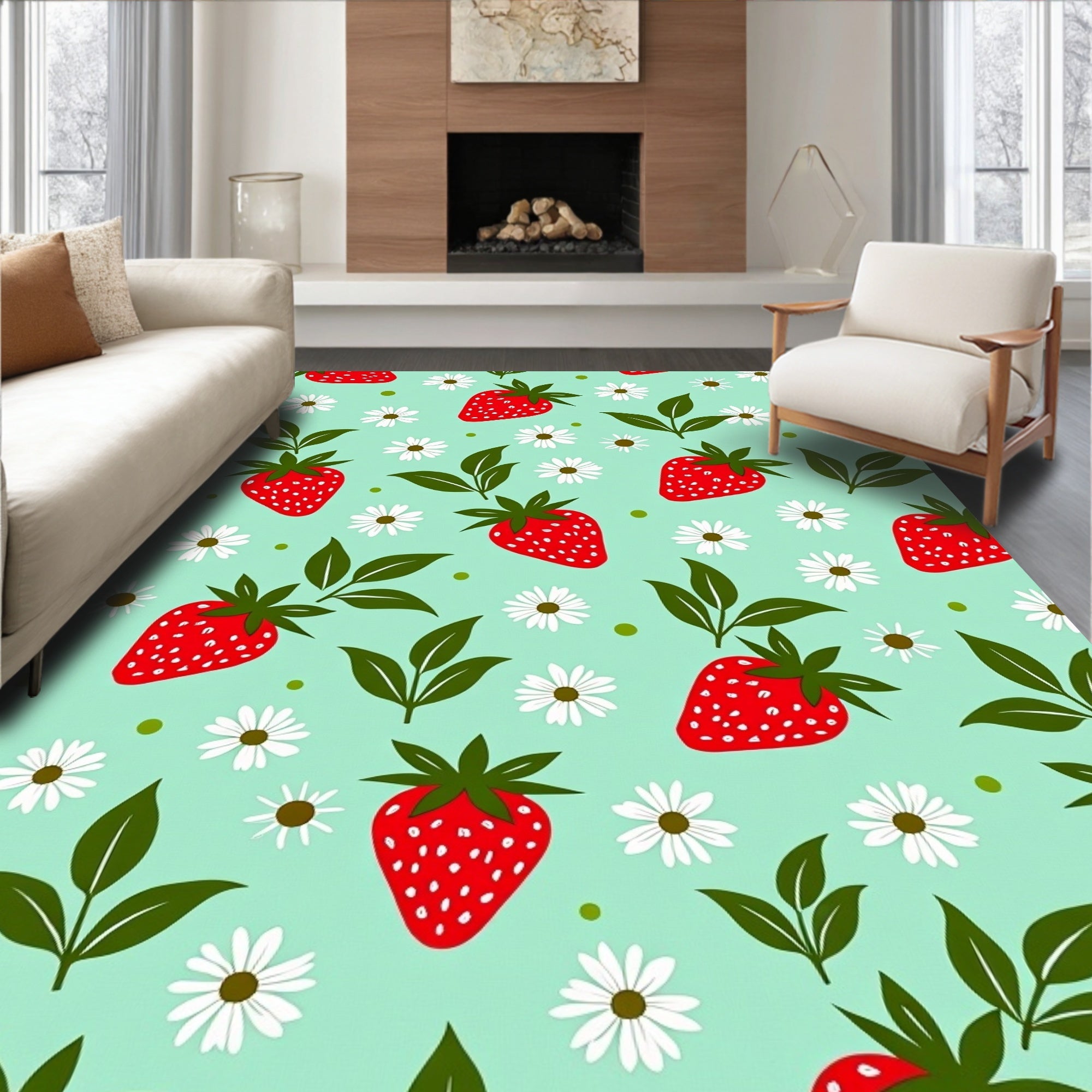 Sweet Strawberry Daisy Pattern Rug