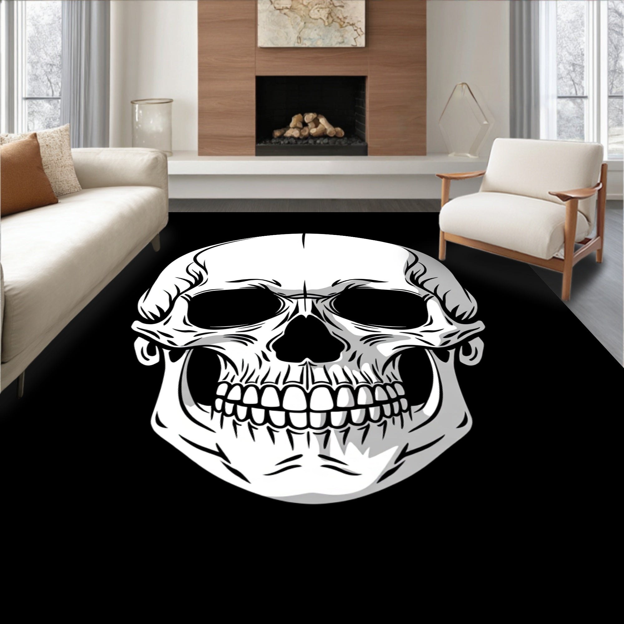 Monochromatic Skull Graphic Design Rug