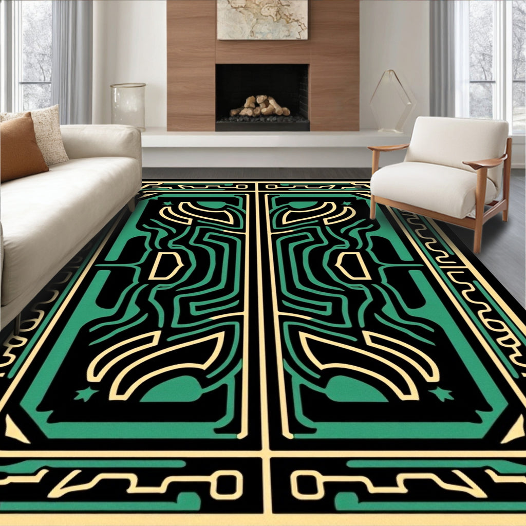 Emerald Gold Labyrinth Symmetry Rug