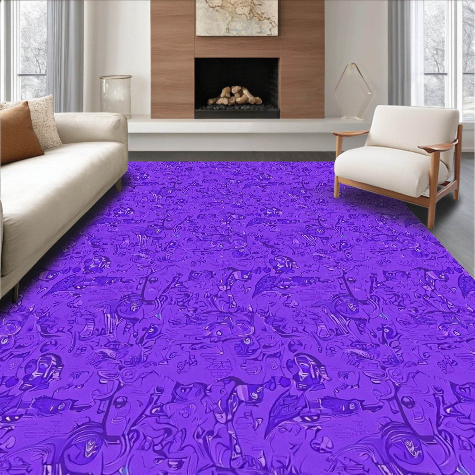 Abstract Figures Repeating Purple Pattern Rug