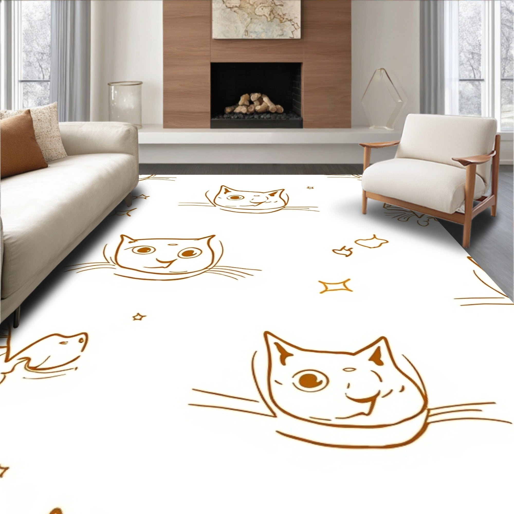 Whimsical Cat Astronaut Space Stars Pattern Rug