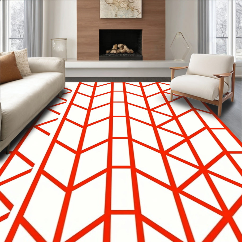 Bold Red Geometric Lines Rug