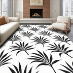 Black Palm Leaf Pattern Design Rug
