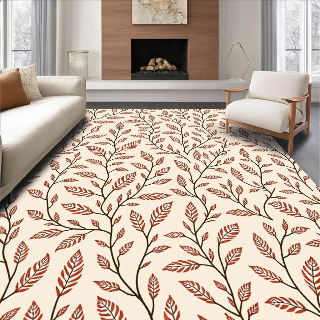 Red Leaf Branch Pattern Design Rug