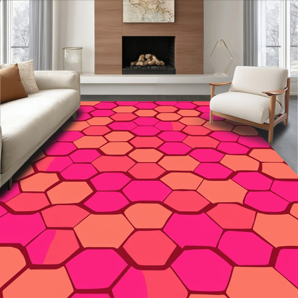 Bold Hexagonal Pink Coral Pattern Rug