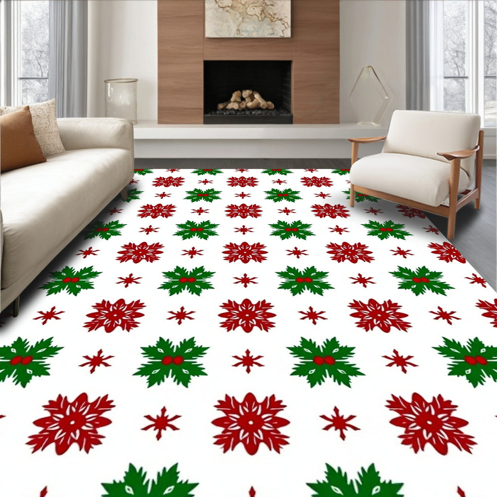 Red Green Holly Snowflake Medallion Rug