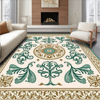 Elegant Green Brown Floral Medallion Rug