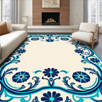 Intricate Blue Floral Vine Pattern Rug