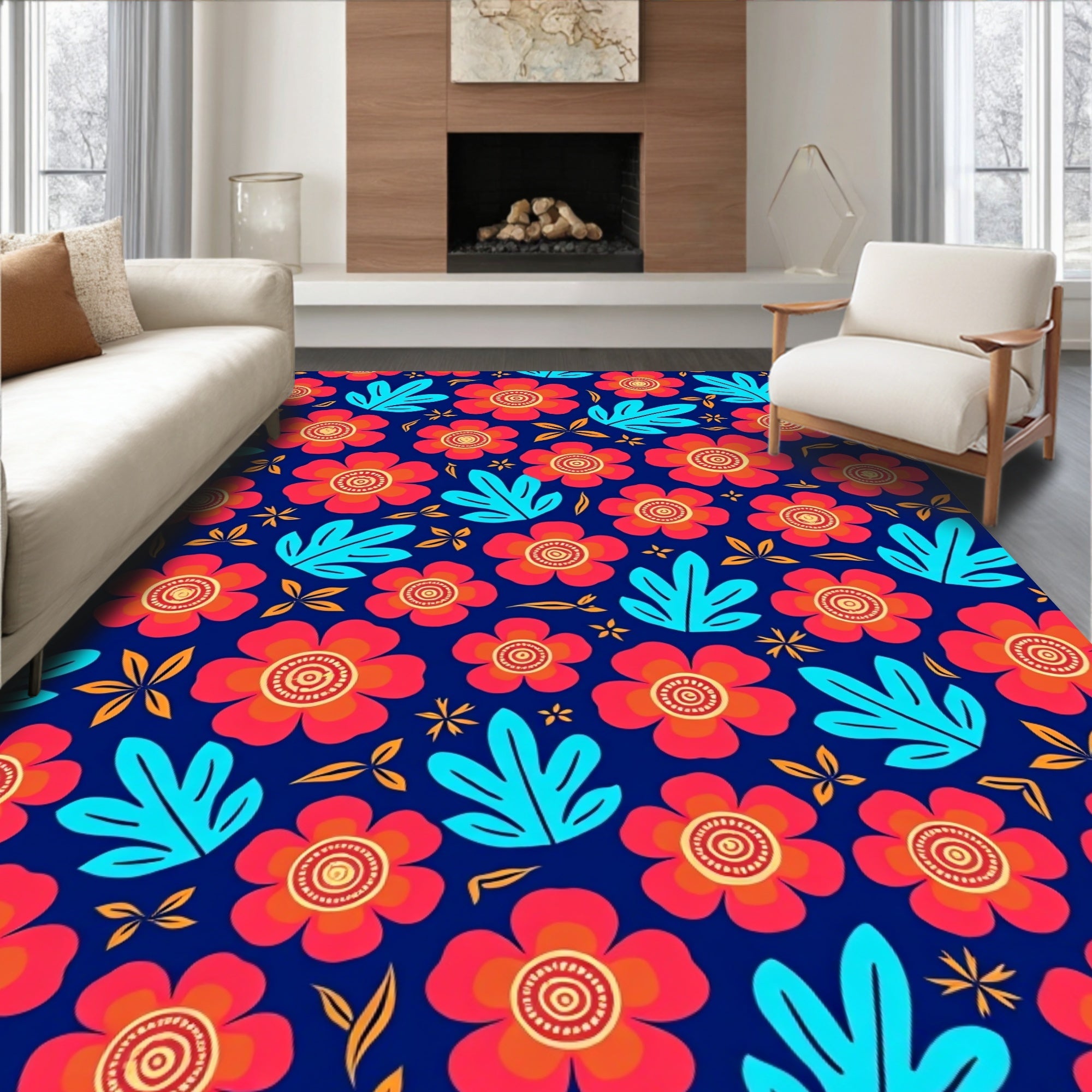 Vibrant Floral Pattern Design Rug