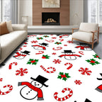 Cute Snowmen Candy Cane Holly Pattern Rug
