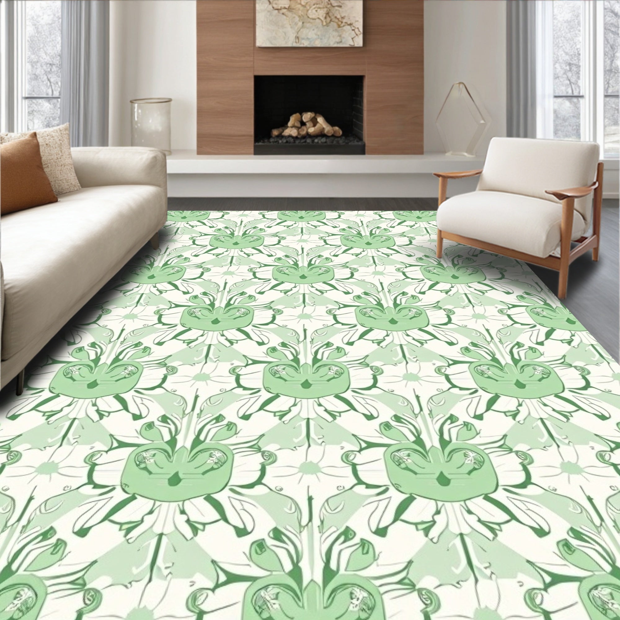 Art Nouveau Inspired Stylized Floral Rug