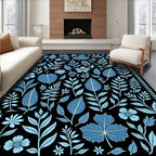 Scattered Teal Floral Botanical Composition Rug
