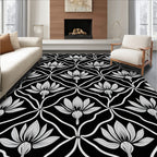 Black White Floral Lattice Rug