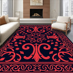 Red Floral Symmetrical Art Rug