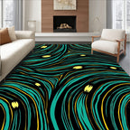 Abstract Teal Yellow Wave Pattern Rug