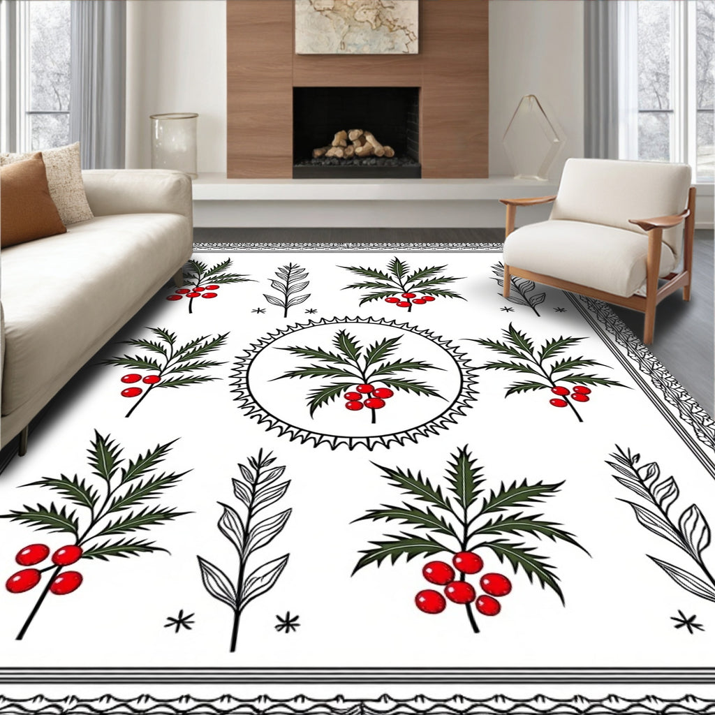 Red Berry Branch Garden Medallion Rug