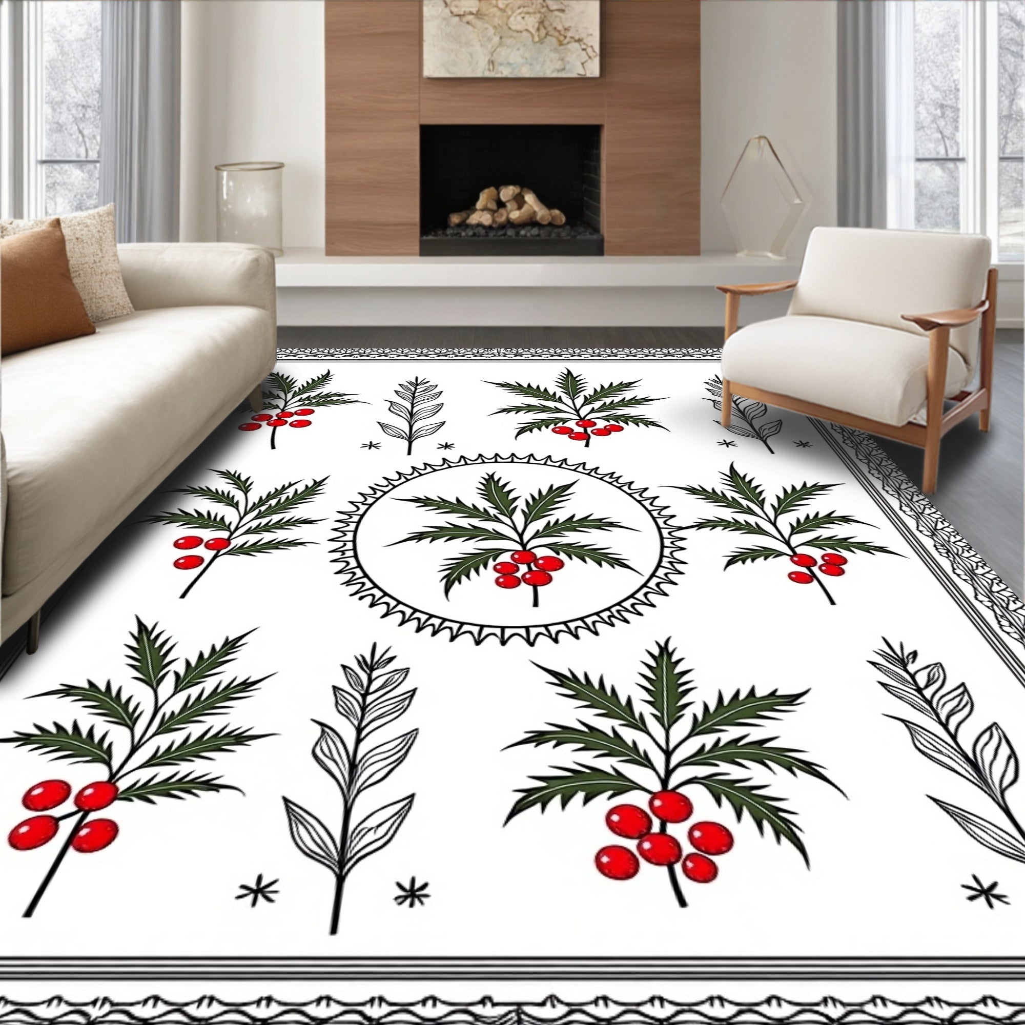 Red Berry Branch Garden Medallion Rug