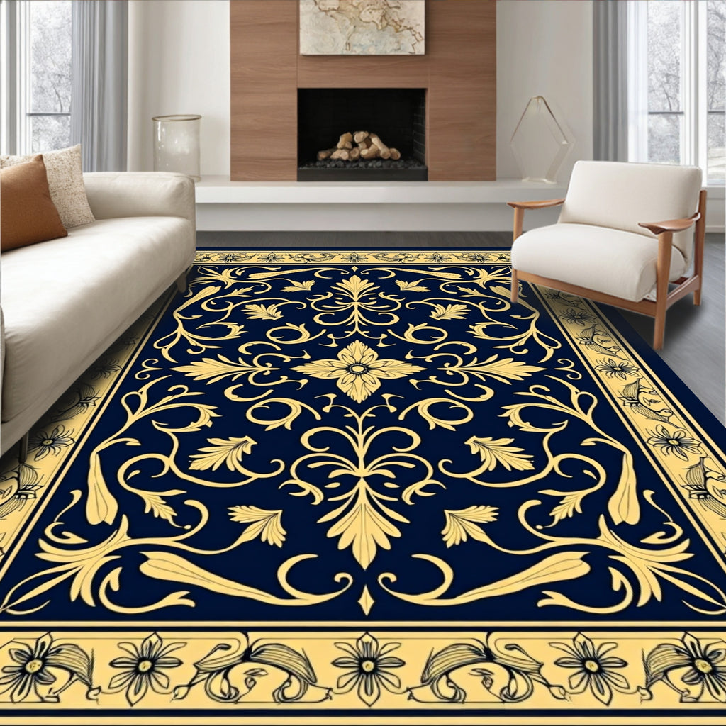 Classic Gold Floral Swirl Rug
