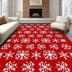 White Snowflakes On Red Background Design Rug