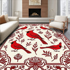 Crimson Cardinal Bordered Botanical Design Rug