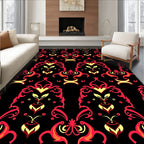 Black Red Ornate Floral Pattern Rug