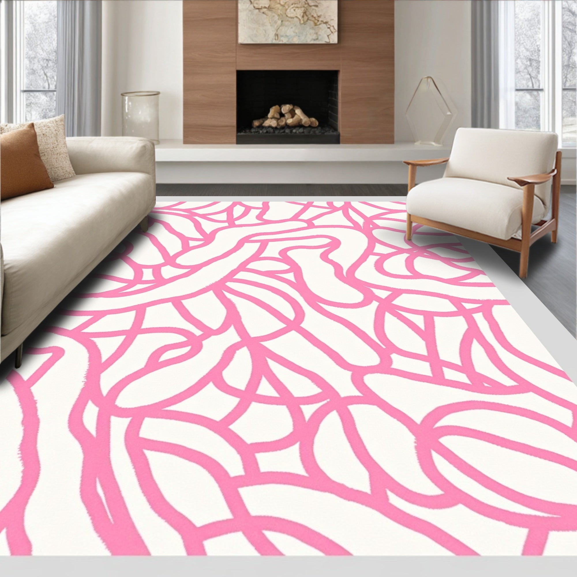 Bold Pink Abstract Loops Rug