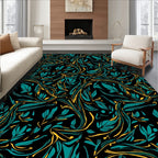 Teal and Gold Swirling Foliage Rug