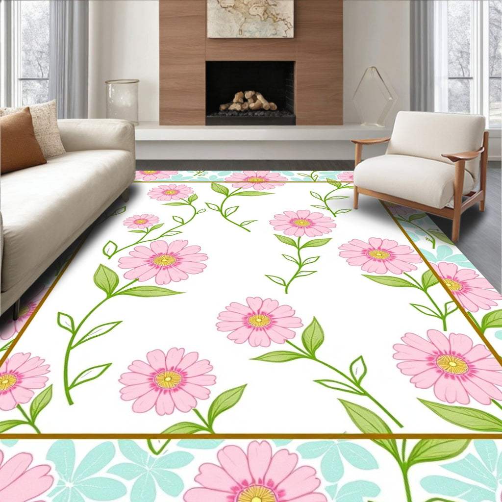 Pink Daisy Floral Pattern Rug