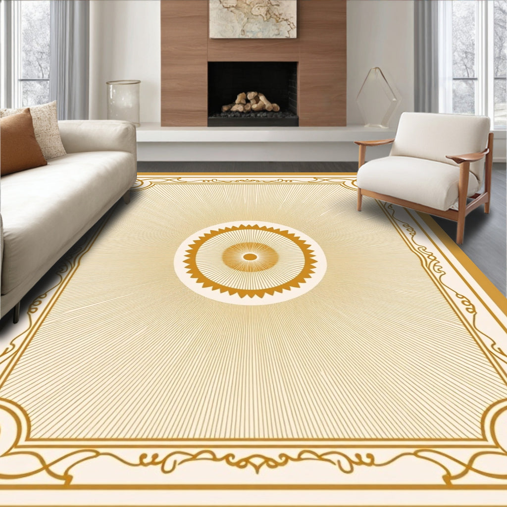 Golden Sunburst Medallion Pattern Rug