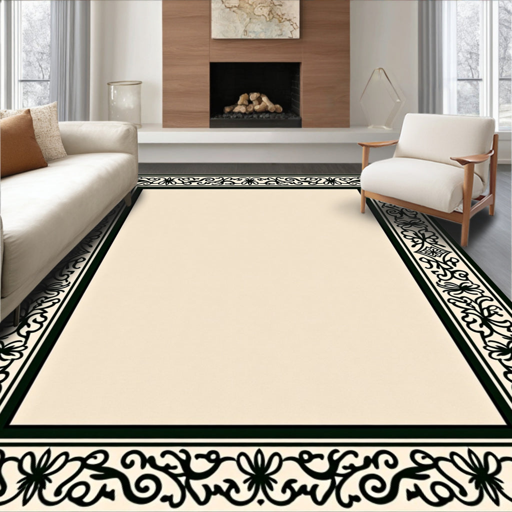 Classic Black Filigree Border Design Rug