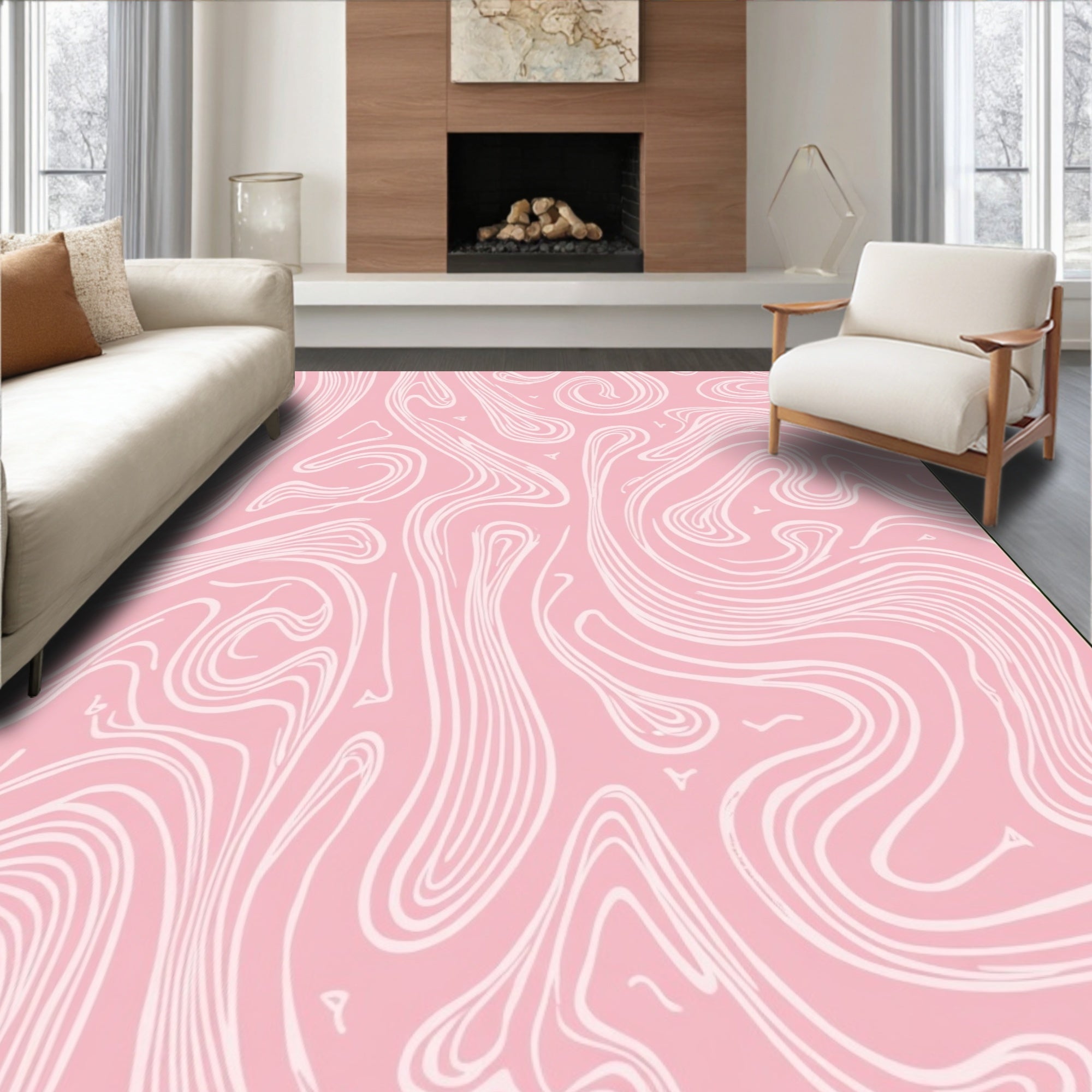 Pink Swirl Pattern Abstract Design Rug