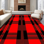 Bold Red Black Plaid Pattern Rug