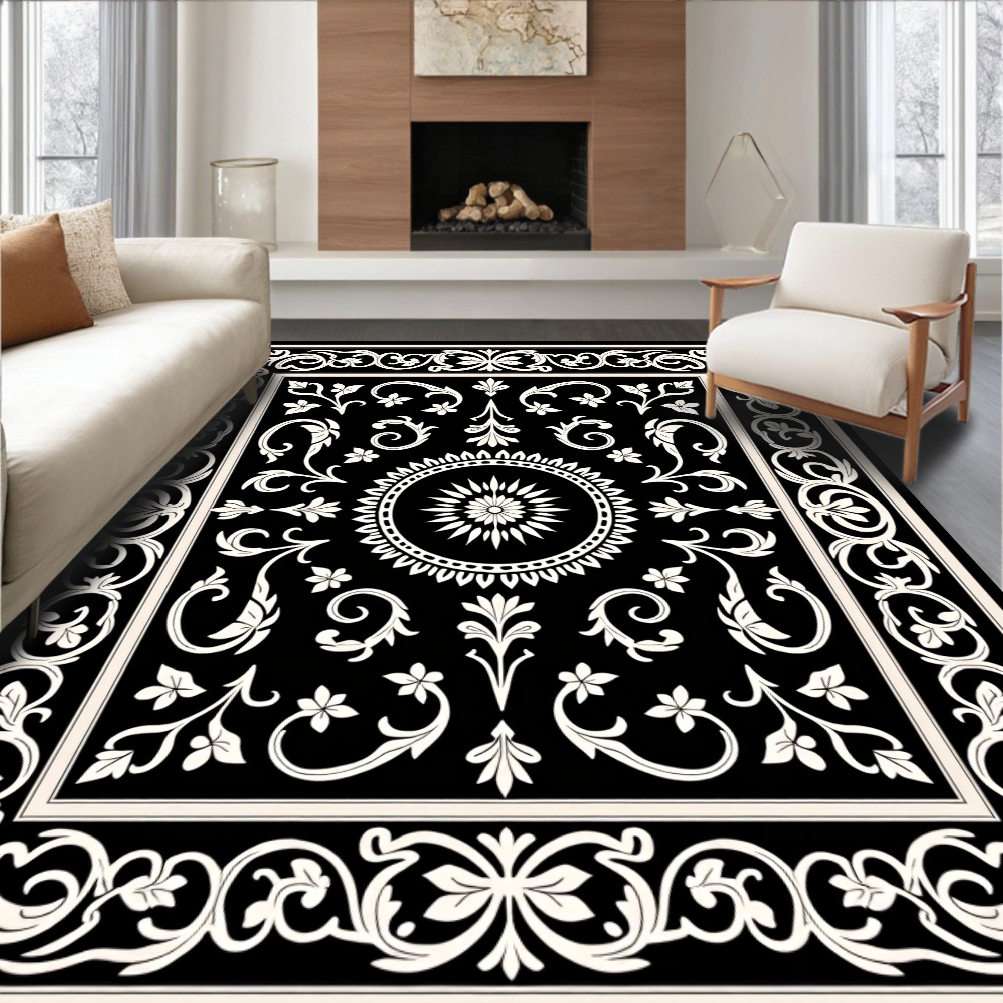 Ornate Floral Scroll Classic Design Rug