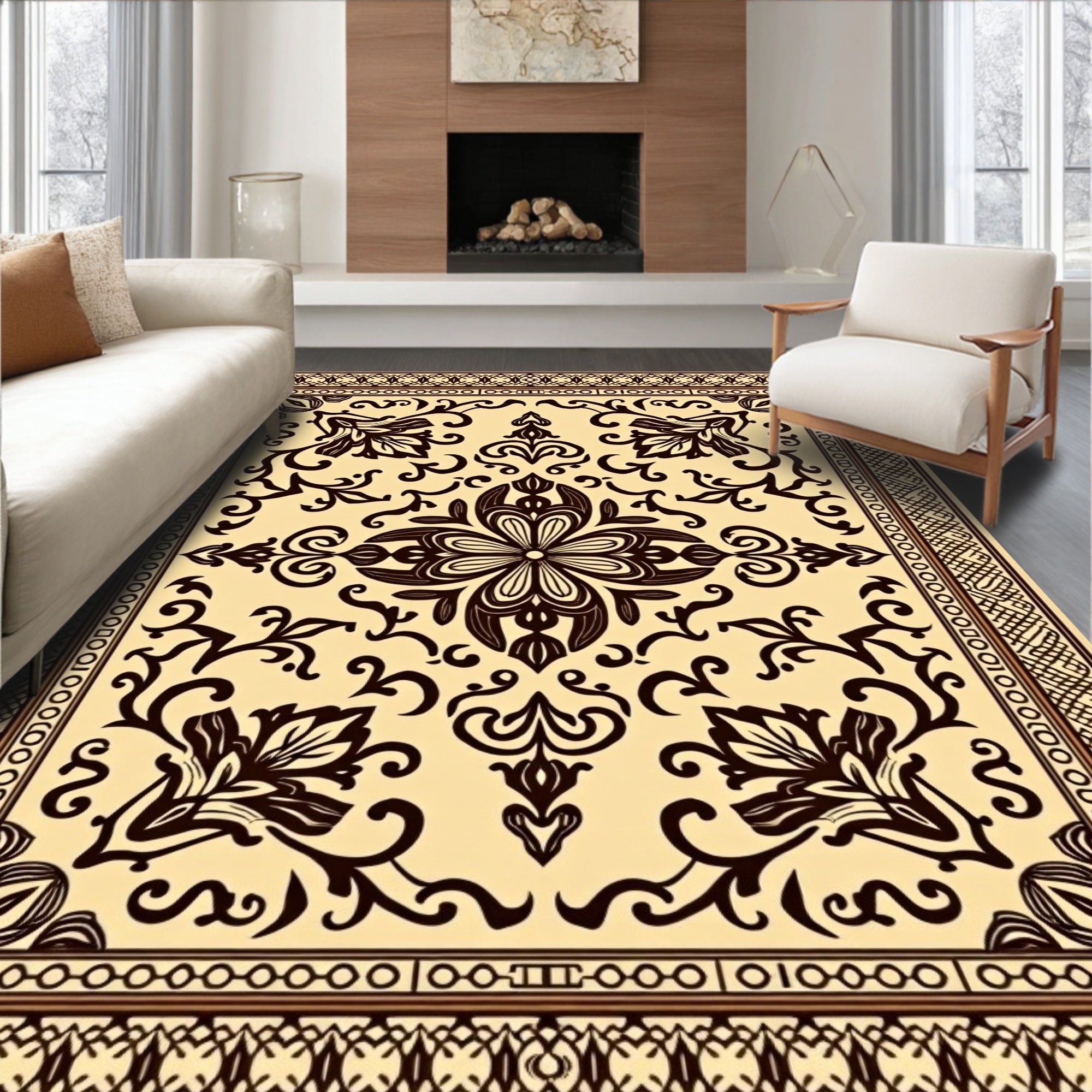 Intricate Floral Scrollwork Pattern Rug