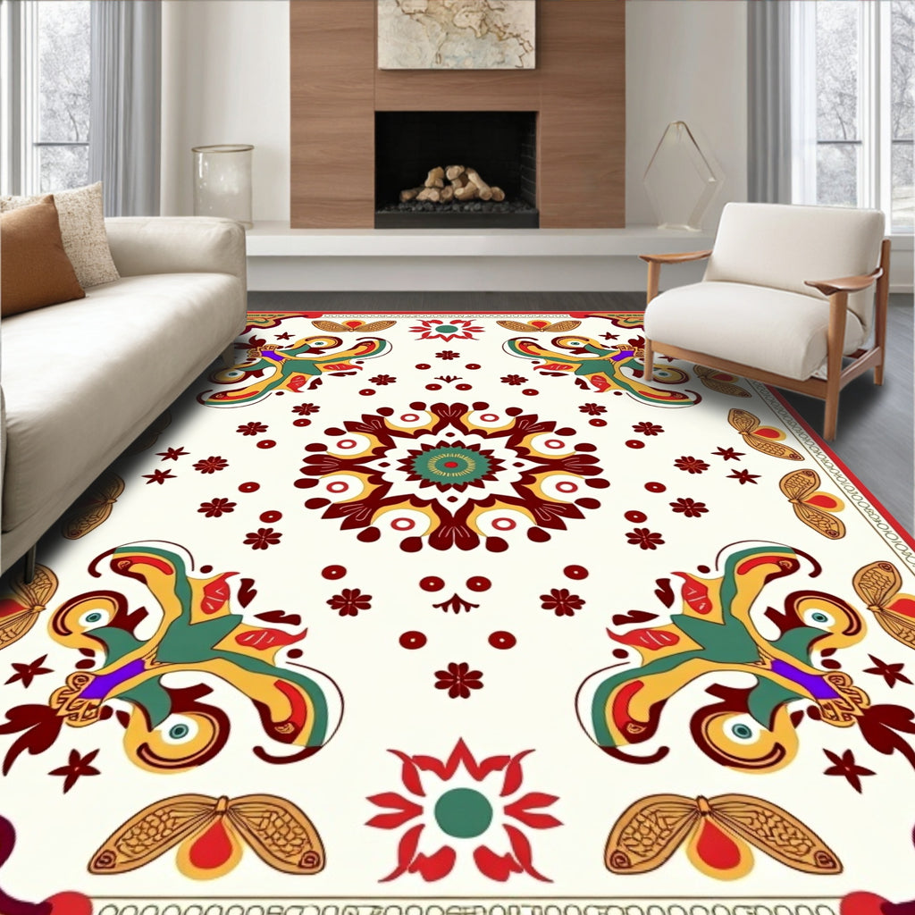 Ornate Butterfly Motif Mandala Pattern Rug