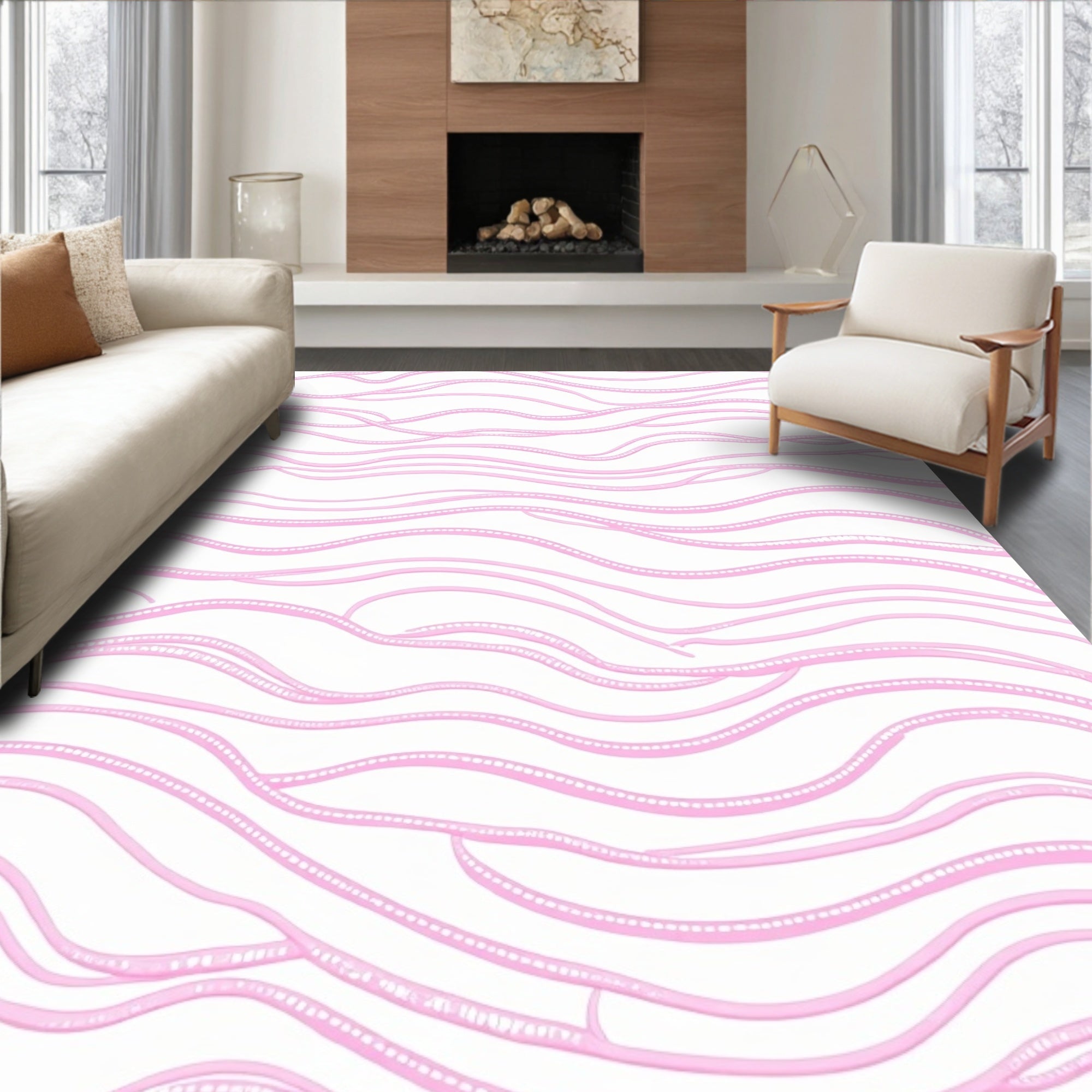 Soft Pink Wavy Stripe Whimsical Rug