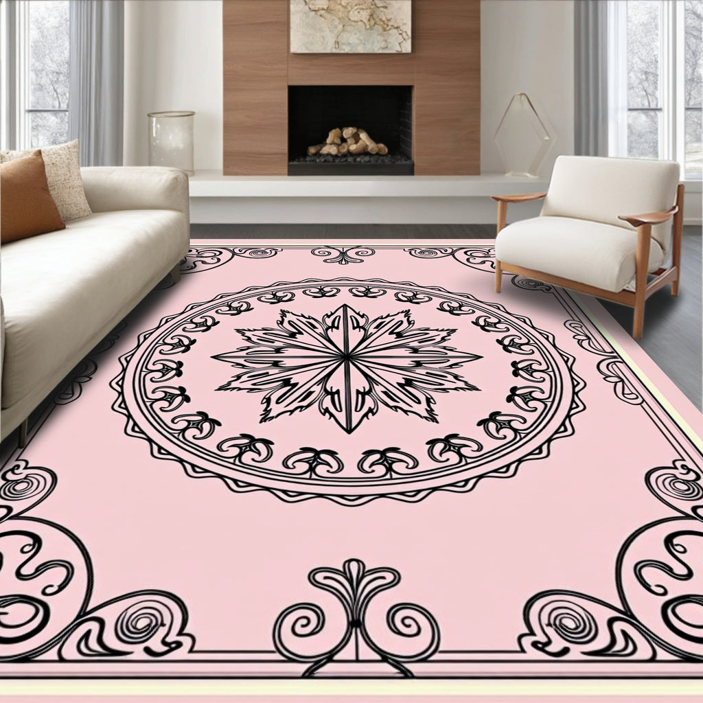 Pink Floral Medallion Motif Rug